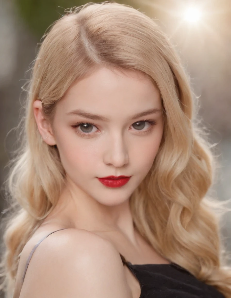 (8k, 4k, best quality, highres, ultra high res:1.1), (masterpiece, realistic, photo-realistic:1.1), 1girl, face, close-up, twintails, blonde hair, black eyes, red lips, (looking at viewer:2), absurdly long hair, long eyelashes, eyeshadow, small face, big eyes,
bare shoulders,
high contrast,