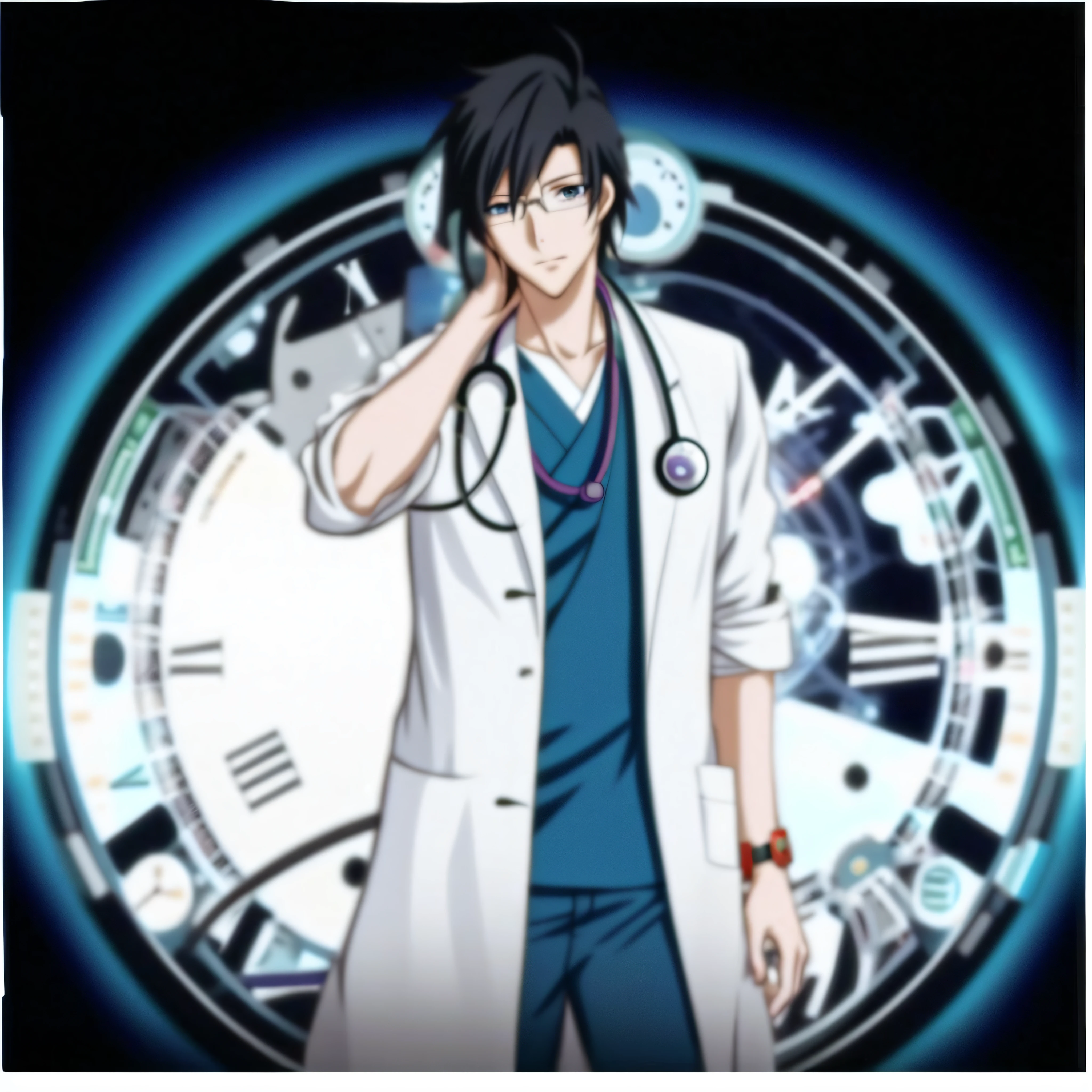 Anime character with white coat and blue tie pointing to something, shigenori soejima illustration, handsome guy in demon killer art, Official artwork, (doctor), official character art, Handsome anime pose, male anime character, live2d virtual youtuber model, ryuta ueda artwork, offcial art, official character illustration, kentaro miura art style