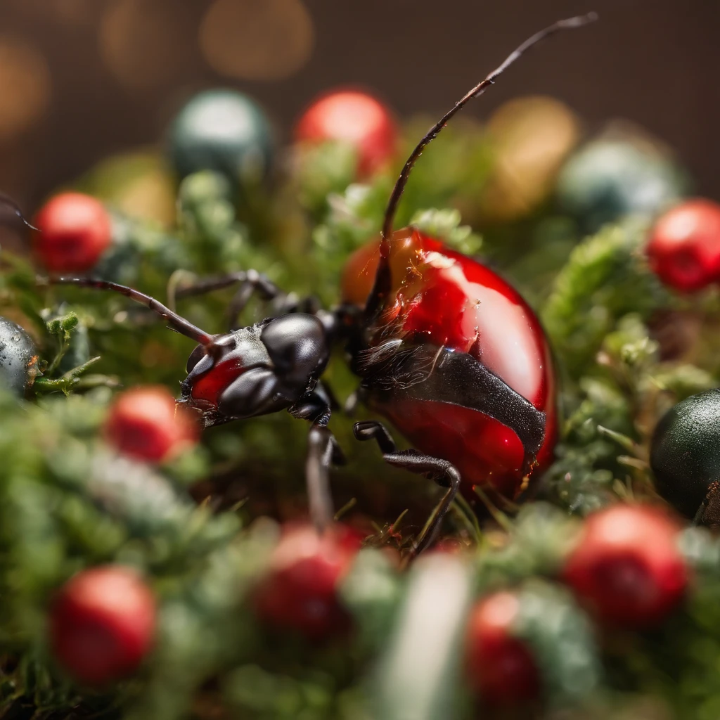 an ant surrounded with many gifts in shiny Christmas with colorful light