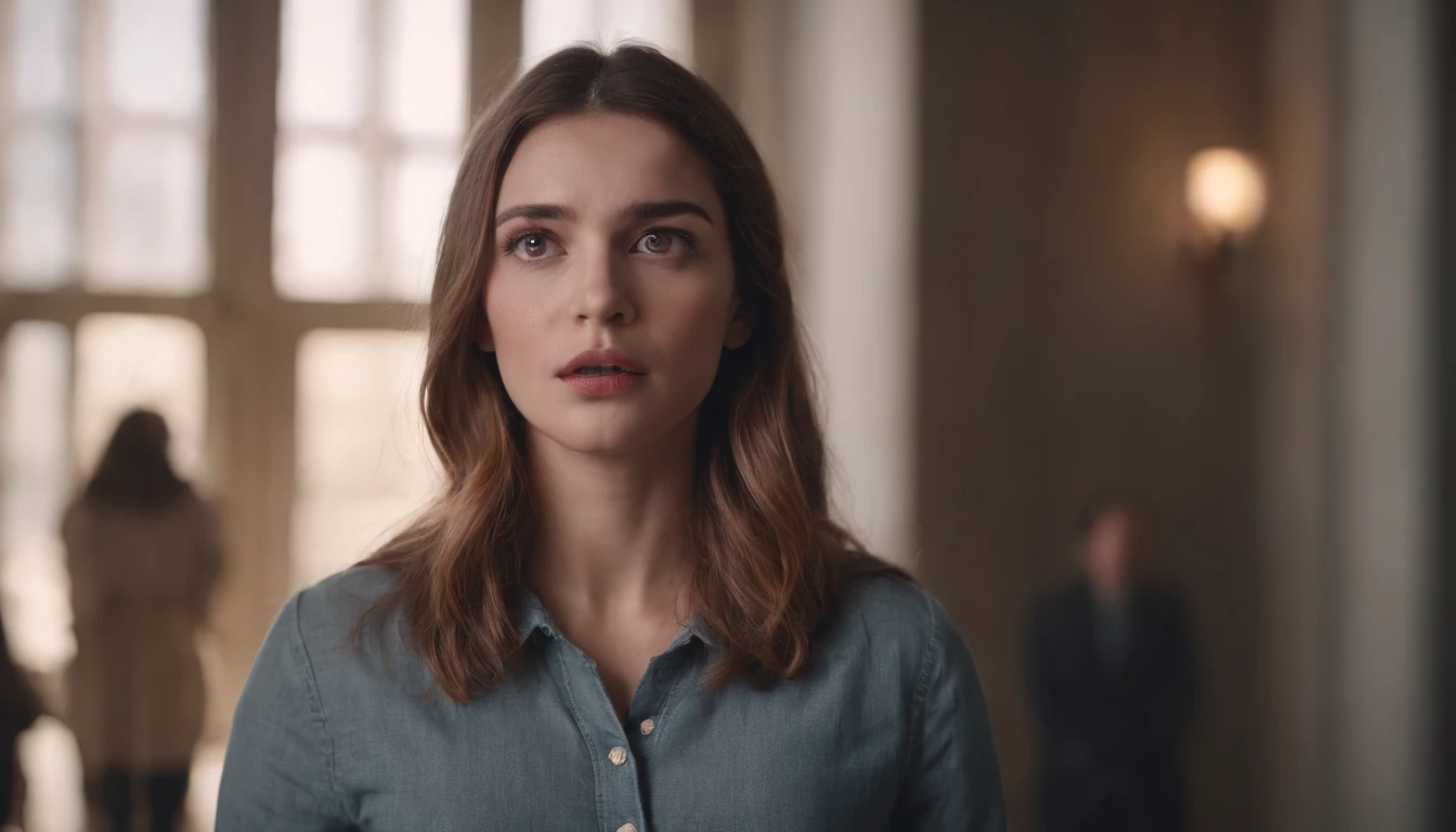 A girl standing with shocking reaction