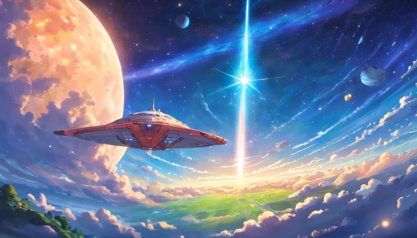((Masterpiece)),(Best quality)),Magnificent space image scene,heavenly body,Interstellar,Huge star gates,Spaceship,Shining starry sky,8K,super-fine,high qulity
