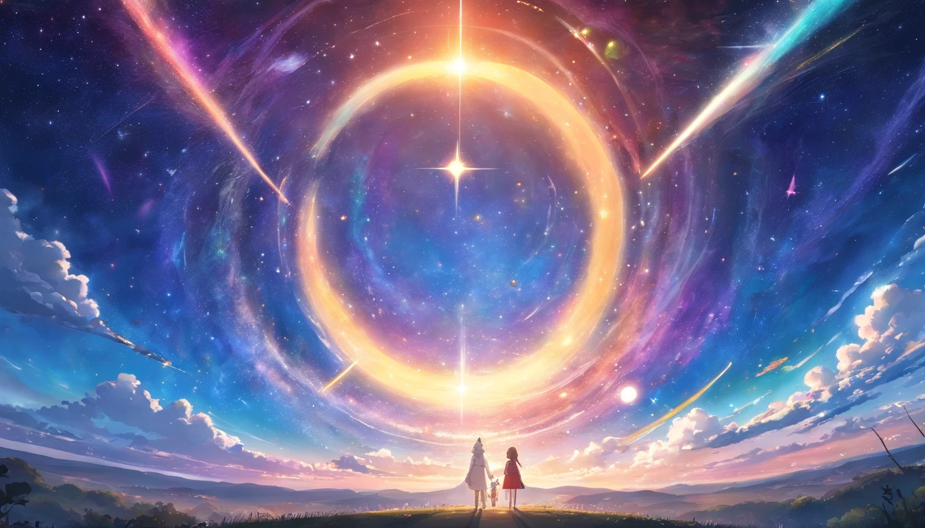 ((Masterpiece)),(Best quality)),Magnificent space image scene,heavenly body,Interstellar,Huge star gates,Spaceship,Shining starry sky,8K,super-fine,high qulity