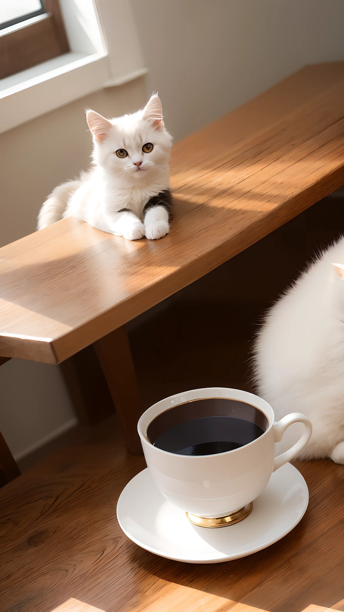 Cat, (Himalayan), (Small)))), in a teacup, Face, Front paws out, 8K, Professional photo, Delicate, Clear, On the table, Inside the house, Sunshine, Light Leak, Masterpiece, ((Pretty))), Fashionable Teacup, (Reality), Plush Toy, Round Pupils