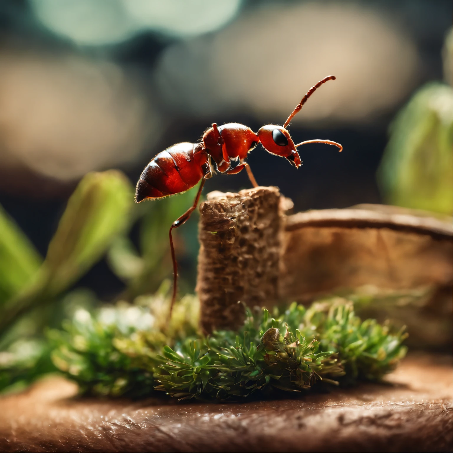 an ant surrounded with many gifts in shiny Christmas with colorful light