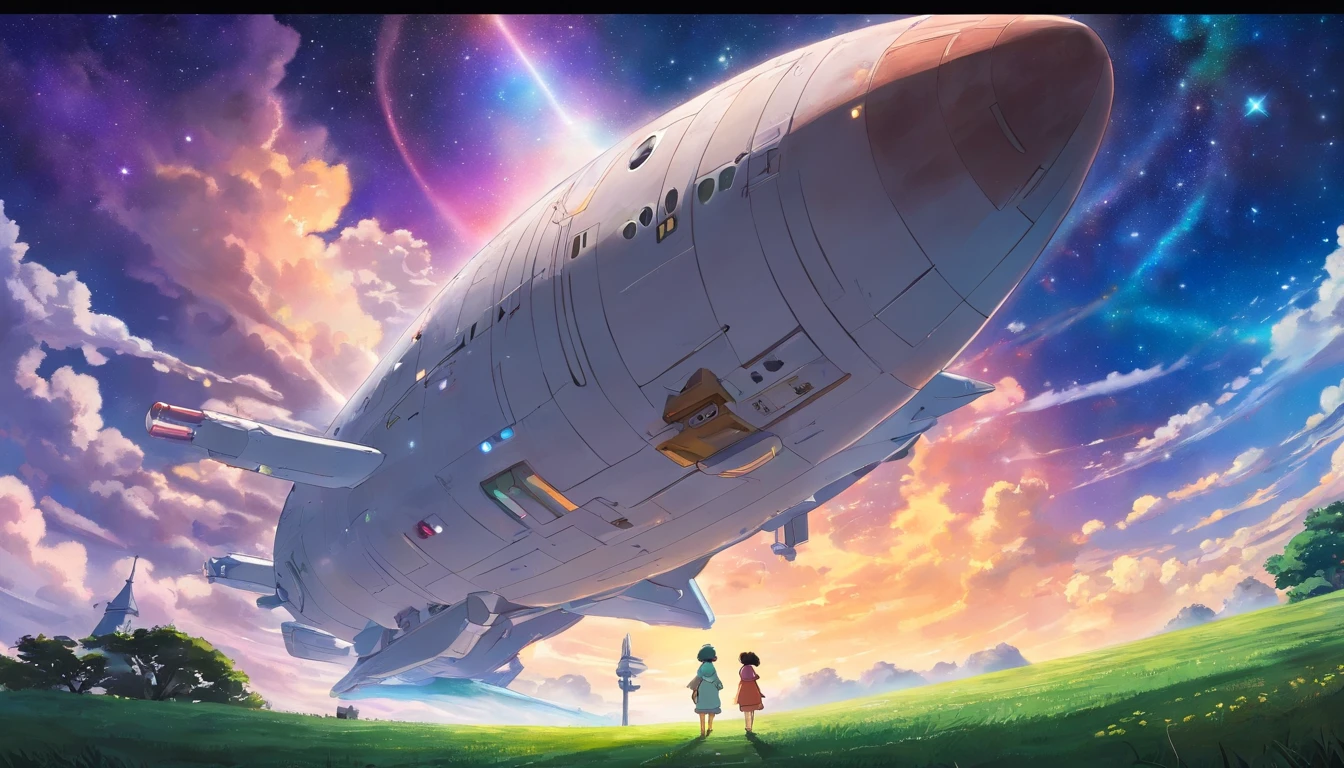((Masterpiece)),(Best quality)),Magnificent space image scene,heavenly body,Interstellar,Huge star gates,(((Huge starship))),Spaceship,Shining starry sky,8K,super-fine,high qulity