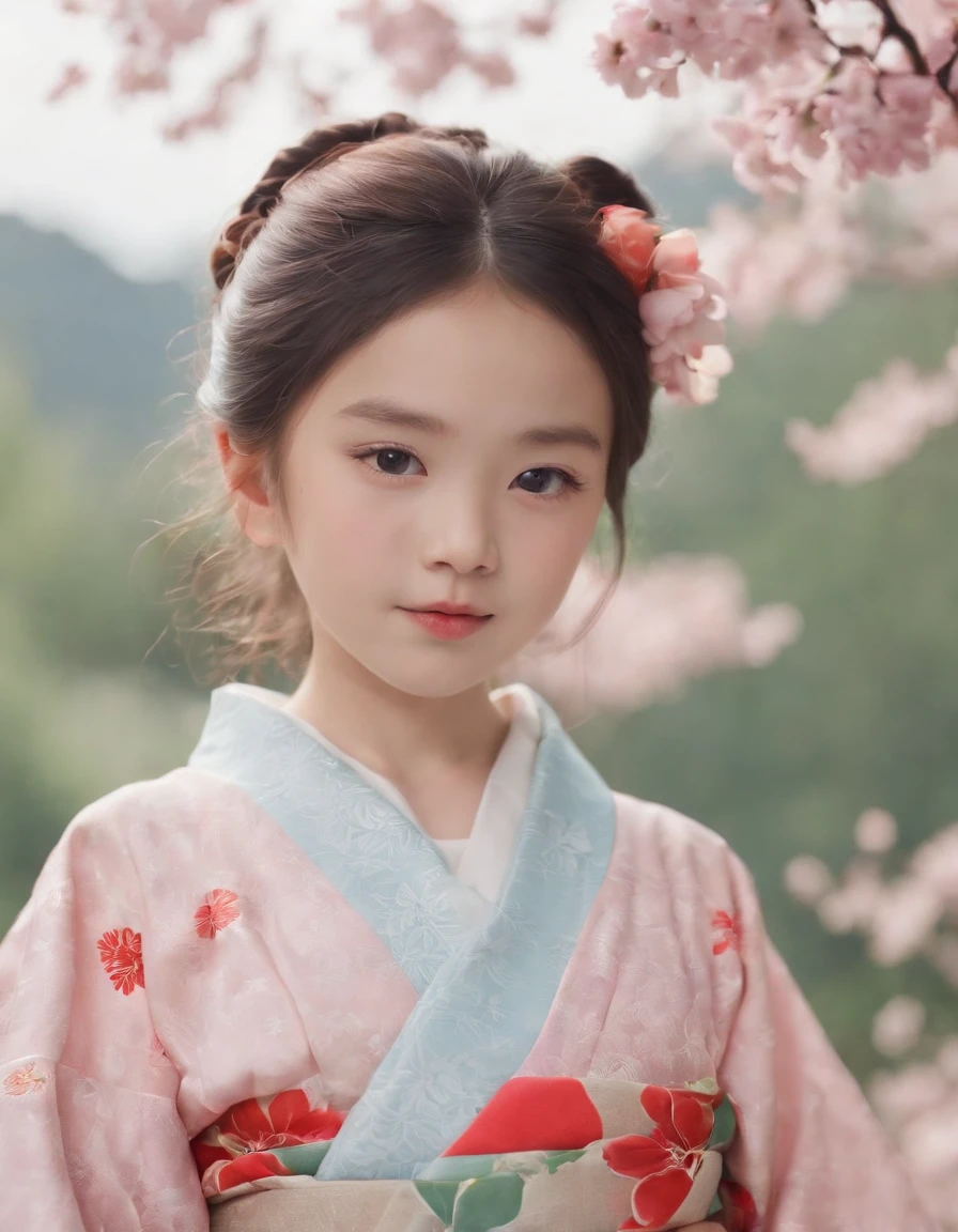 13 year old Japanese girl in a traditional wedding dress, Looking towards the camera