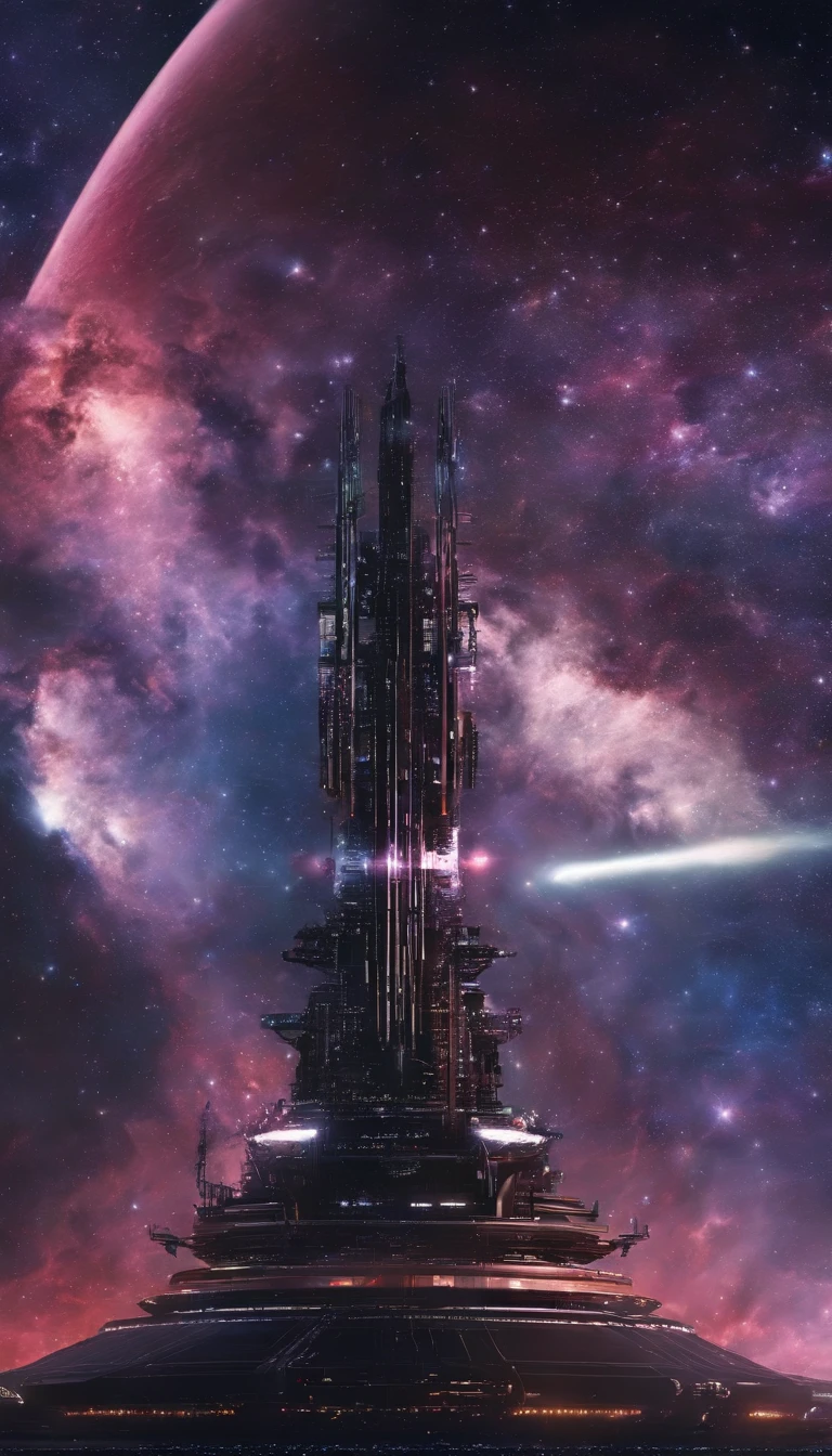 ((Masterpiece)),(Best quality)),Magnificent space image scene,heavenly body,Interstellar,Huge star gates,(((Huge starship))),Spaceship,Shining starry sky,8K,super-fine,high qulity