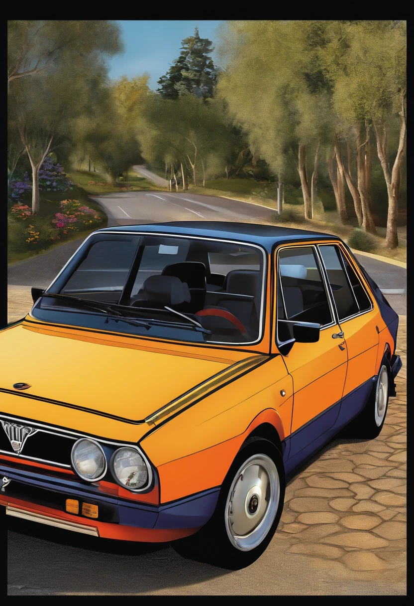 Lancia delta estilo cartoon a fazer drif numa escola