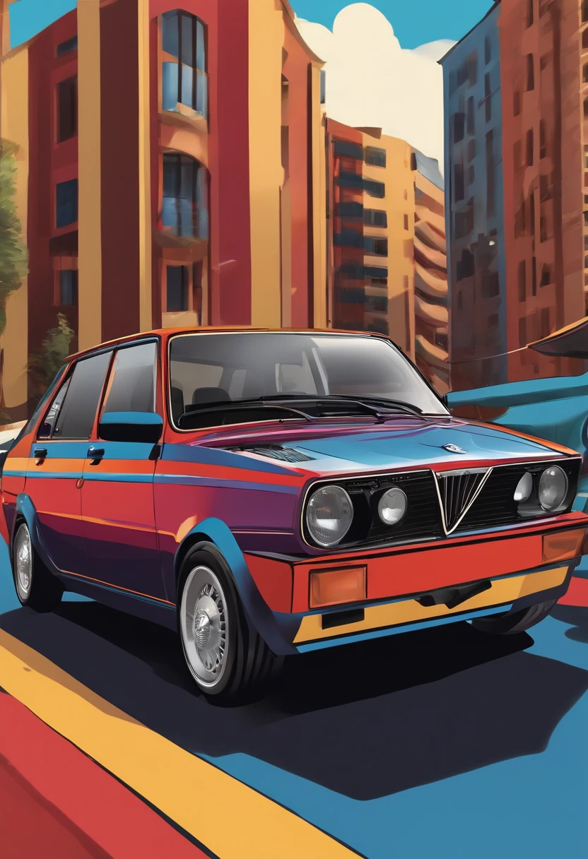 Lancia delta estilo cartoon a fazer drif numa escola