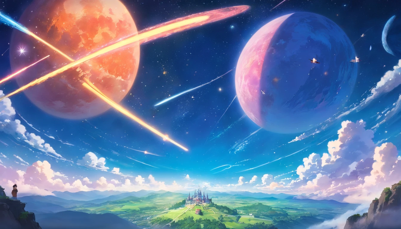 ((Masterpiece)),(Best quality)),Magnificent space image scene,heavenly body,Interstellar,Huge star gates,(((Huge starship))),Spaceship,Shining starry sky,fisheyelens,8K,super-fine,high qulity