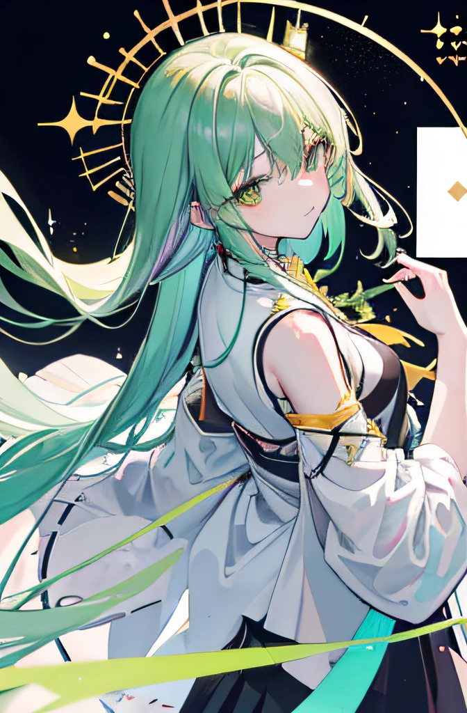 (top-quality)、(Master works)、(super detailing)、(Eye Detail:1.0)、(lensflare:1.0)、(Cinematic poster:1.0)、(Tarot Border:1.0)、axis、(a closeup:1.0)、(negative space:0.8)、(negative space:1.6)、(独奏)、(colourfull{the wind|water magic|inky|krystal|iced|loimu|Lightning|Net|genre:Particle|brilliance|Bloods}:1.0)、(Many colorful{Soap bubbles|​​clouds|thorn|spikes|vines|electric current|spiral|The halo|wingspan|tattooed|cube|octahedron}:1.0),(Planktonic{reddish|verdant|Green grass|Eau|Viola|yellow|A black|blanche|greys|pink there|an orange|lime} {bow ribbon|pluma|Particle|Blade|Drop|Snowflake|softball}:1.0),({krystal|icy|firey|firey|the wind|Eau|soil|stony|sonic|} {wingspan}:1.0), ({Ray traching,glitters|Mottled sunbeams,Caustics|Mystical,canny|easygoing,pastels}:1.2), ({colourfull|rainbows|multi colored}:1.0),(beautiful detailed brilliance:1.0),({Slouched|leaning backwards|Leaning to the side|} :1.2),{ (A smile:1.0), |(grim facial expression:1.0)},({Has a small|Has a small||s lips、Eye lashes}:1.0),{(Opening Mouth:1.0)|(Mouth closed: 1.0) |},({Eye lashes|eyeshadows||}),{one eye closed|||},({reddish|verdant|Green grass|aqua|Viola|yellow|A black|blanche|greys|lime}The hair:1.4 ),({Curta|long to|Curly}The hair:1.0),({frombelow|From  above|sideways Facing|from the rear|front-facing view}:1.3)、((((Hello world))):1.3)、(tilt of the head:1.0)、(dynamicposes:1.1)、(asymmetric hair:1.2)、({reddish|verdant|Green grass|Eau|Viola|yellow|A black|blanche|greys|pink there|an orange|lime} {doress|shirt with collar|The costume}:1.0),({Formal|Military|tech wear|Urban style| rcasual,Casual clothing|Fantasia}),({plaid skirts|layered skirts|tights|shortpants}),({reddish|verdant|Green grass|Eau|Viola|yellow|A black|blanche|greys|lime} {The eye|The eye|hitomi} :1.4),{(brow:1.5),asymmetric bangs|oblique bangs|Hair between the eyes|Dull bangs|Plucking bangs},{Twin-tailed|||},{straight haired|hair wavy|},{long court|shrine maiden clothe(A black|golds|verdant|lime)},{(Floating cloak:1.0),|}