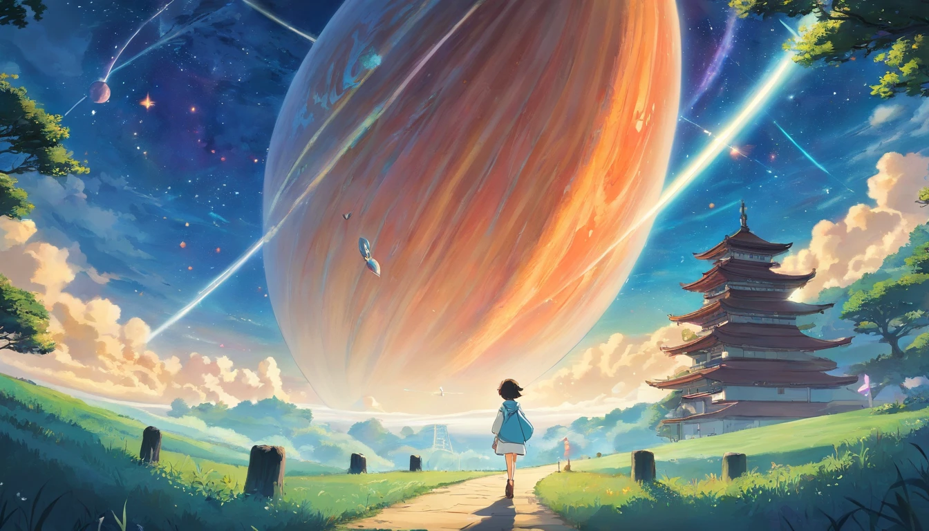 ((Masterpiece))，(Best quality))，Magnificent space image scene，heavenly body，Interstellar，Huge star gates，（（（Huge starship））），Spaceship，Shining starry sky，fisheyelens，8K，super-fine，high qulity