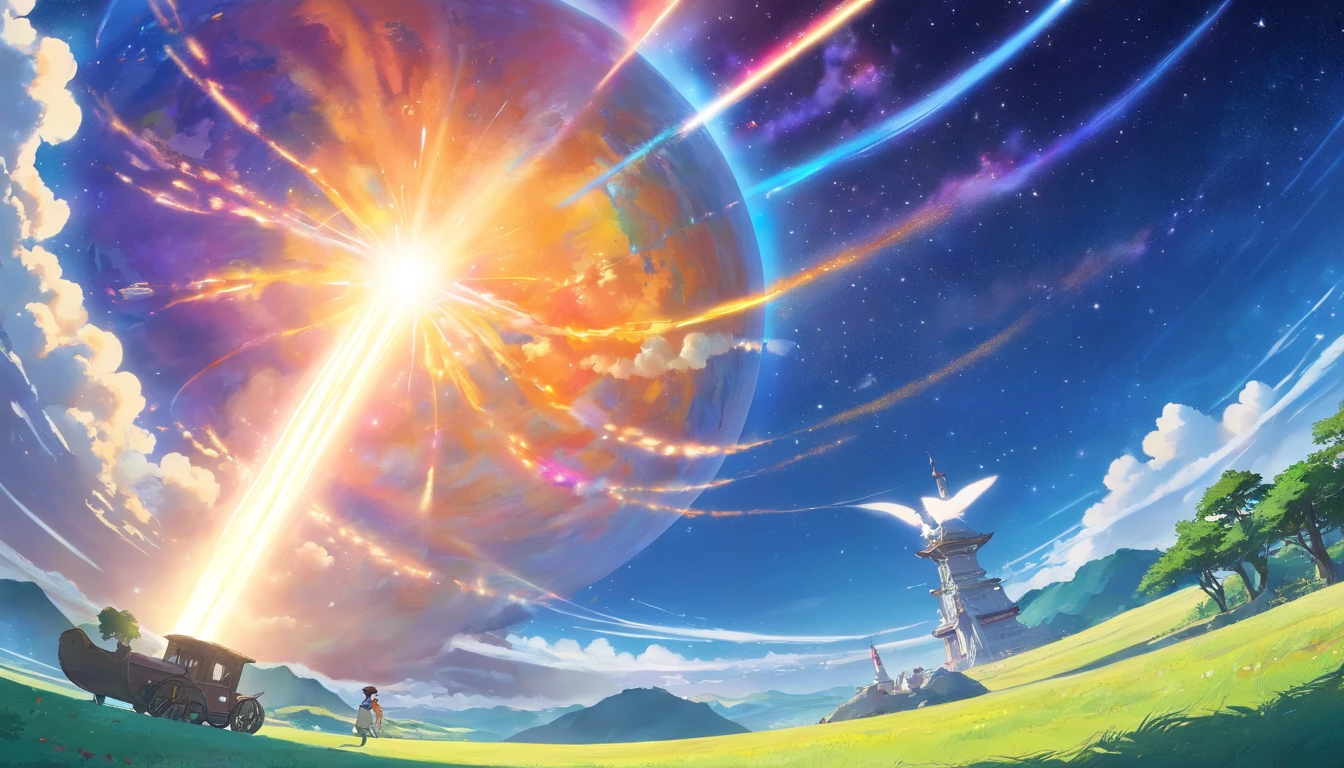 ((Masterpiece)),(Best quality)),Magnificent space image scene,heavenly body,Interstellar,Huge star gates,(((Huge starship))),Spaceship,Shining starry sky,fisheyelens,8K,super-fine,high qulity