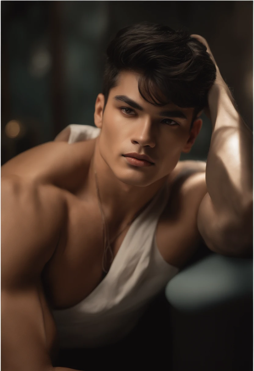 (best quality,ultra-detailed,high resolution,masterpiece:1.2),detailed portrait of a man with extraordinary physique,(realistic,photo-realistic:1.37),epic scene,dark aeshtetic,Japanese artist Rumiko's interpretation of 90s and 80s retro style,fine brushwork,evocative atmosphere,moody lighting,strong contrast, vivid colors,multiple focus points,impeccable attention to facial features and musculature,seamless blending of traditional and contemporary influences,expressive eyes and lips,captivating gaze,impressive body proportions,intricately crafted clothing inspired by the 90s and 80s fashion,confident and charismatic posture,memorable and nostalgic flair.