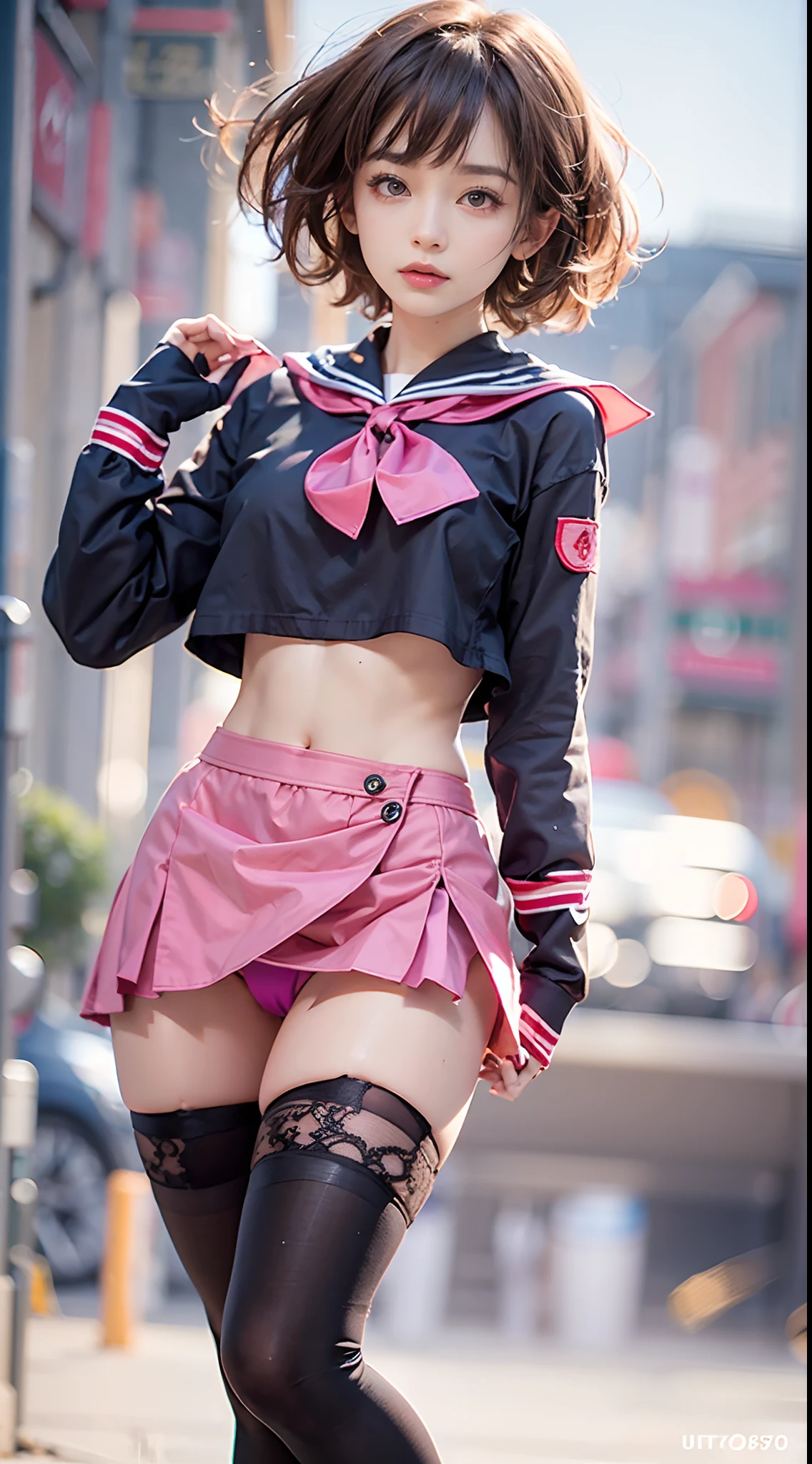 (NSFW), 1womanl, Solo, 24 year old, (cute face), (Ideal ratio body proportions), Modern old cityscape, heavy wind, ((((Super close-up of buttocks)))), (a sailor suit), (long skirt), up skirt, skirt rift, ((The upper body is reliably dressed)), ((The skirt is definitely worn)), Skirt lifted by the wind, Pink Full Back Panties, panties focus, A slightly surprised look, short-hair, Dark hair, small tits, A slender, Small buttocks, Skinny Legs, surrealism, Cinematic lighting, depth of fields, One-person viewpoint, F/1.8, 135 mm, nffsw, masutepiece, ccurate, Anatomically correct, Textured skin, Super Detail, high details, High quality, awardwinning, Best Quality, hight resolution, 8K