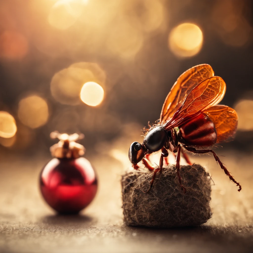 an ant surrounded with many gifts in shiny Christmas with colorful light