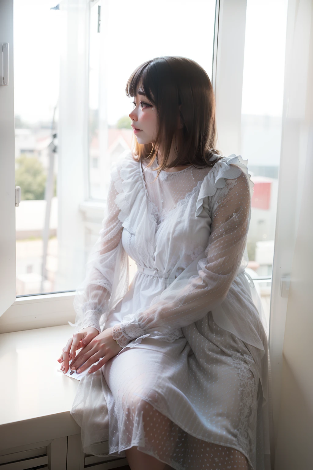 handsome girl, Photo by the window, Beautiful dress, cute photo, 真实感