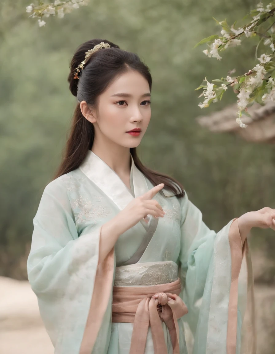 This movie will feature Young and beautiful，Elegant Hanfu clothing adds traditional Chinese charm，Serene expression and peaceful demeanor，Natural lighting enhances，the natural and authentic feel of the photo，Texture of the skin creates a layered depth to the image，Natural landscape serves，as a peaceful and tranquil backdrop，Emphasis on the model’s natural beauty and authenticity，The aperture ranges from f/2.8-4.5 and the shutter speed is between 1/125-1/250 seconds
