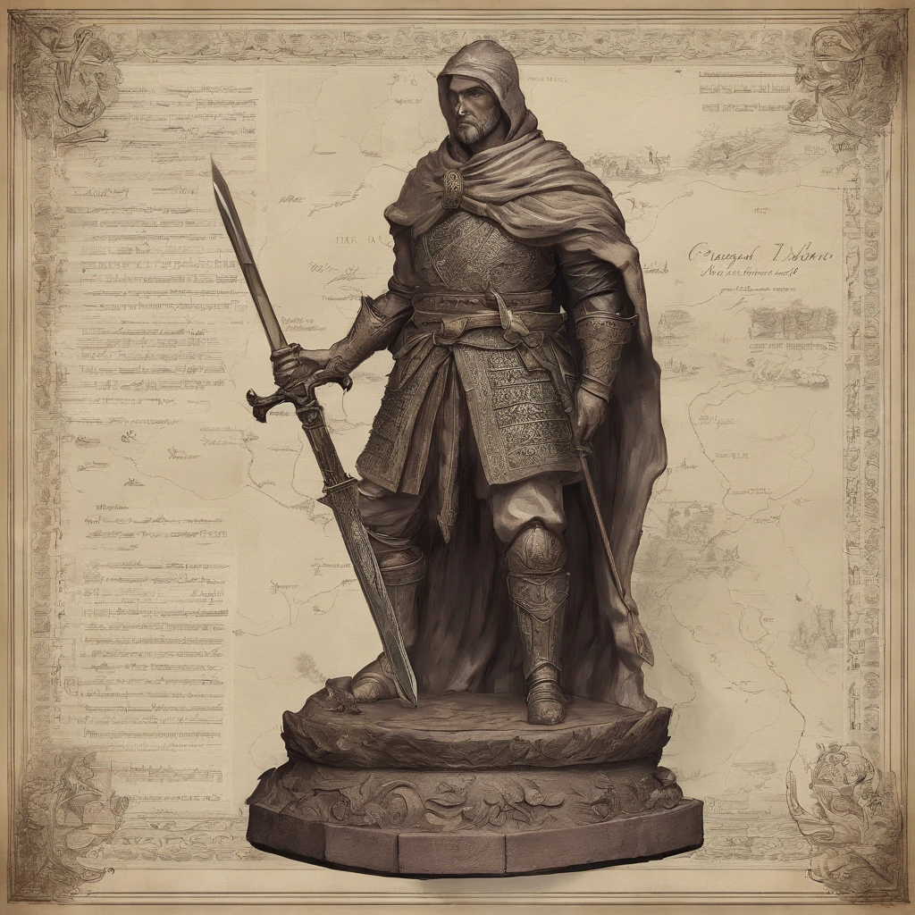 bust of a man with a sword, highly detailed character, high detail iconic character, fantasy assassin, male medieval assassin, holds a sword, bust portrait of an assassin, resin statue, medieval fantasy game art