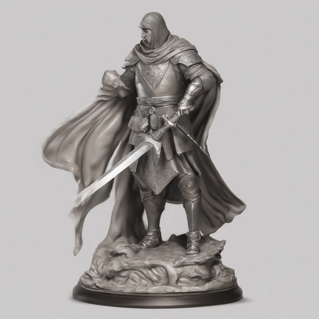 bust of a man with a sword, highly detailed character, high detail iconic character, fantasy assassin, male medieval assassin, holds a sword, bust portrait of an assassin, resin statue, medieval fantasy game art