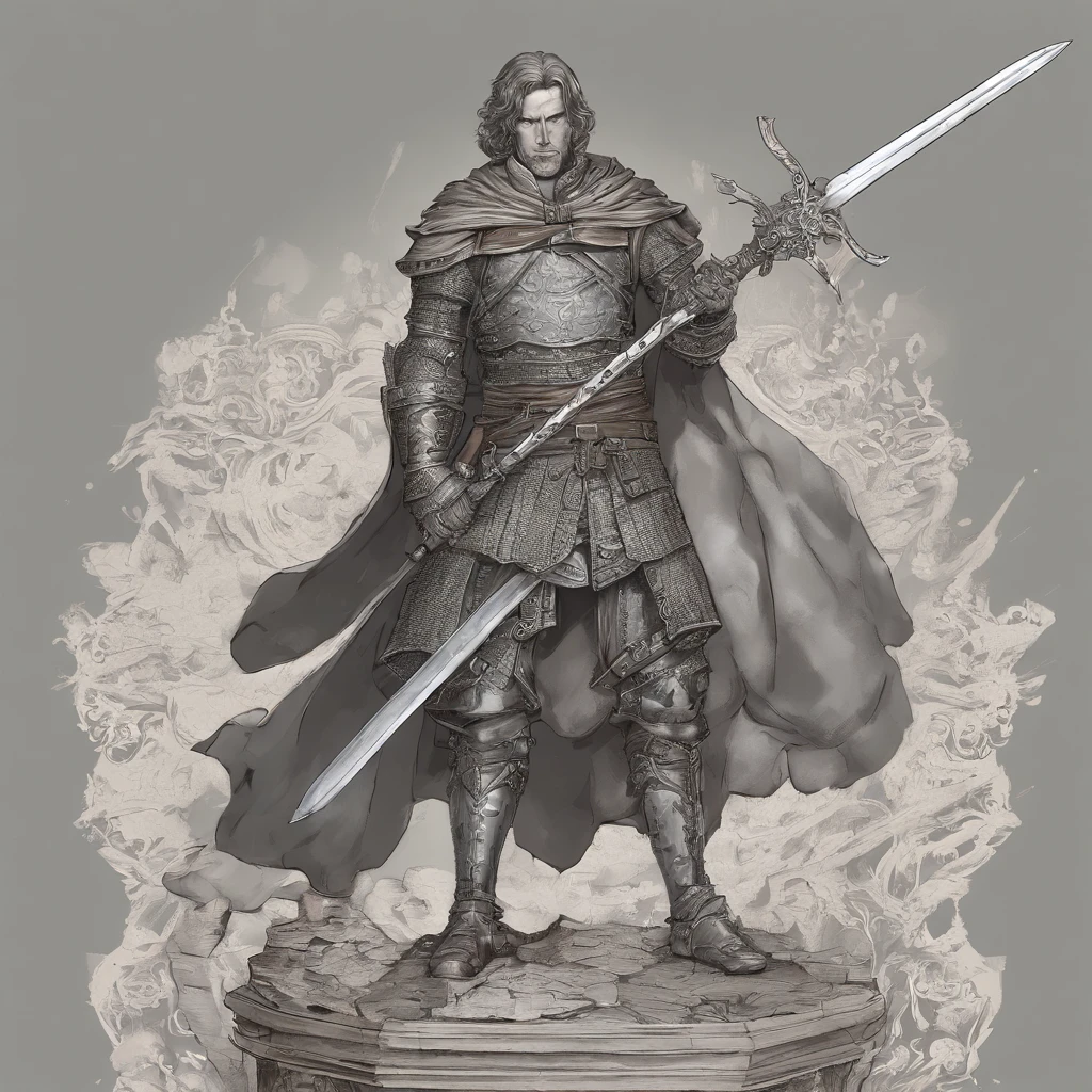 bust of a man with a sword, highly detailed character, high detail iconic character, fantasy assassin, male medieval assassin, holds a sword, bust portrait of an assassin, resin statue, medieval fantasy game art