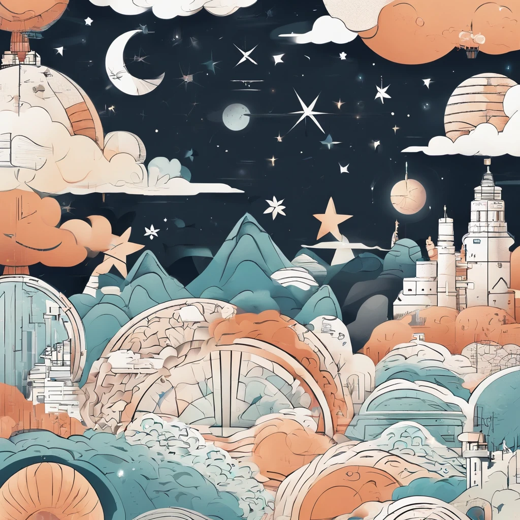 ((Masterpiece))，(Best quality))，Magnificent space image scene，heavenly body，Interstellar，Huge star gates，（（（Huge starship））），Spaceship，Shining starry sky，8K，super-fine，high qulity