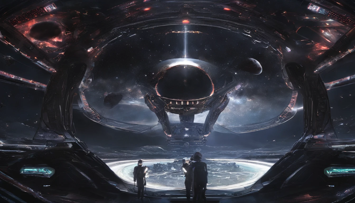 ((Masterpiece)),(Best quality)),Magnificent space image scene,heavenly body,Interstellar,Huge star gates,(((Huge starship))),Spaceship,Shining starry sky,8K,super-fine,high qulity