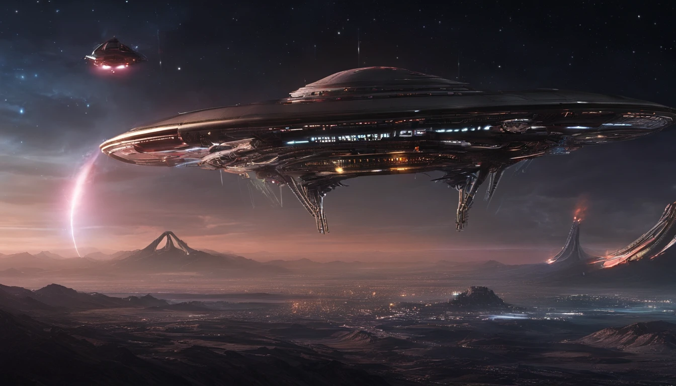 ((Masterpiece))，(Best quality))，Magnificent space image scene，heavenly body，Interstellar，Huge star gates，（（（Huge starship））），Spaceship，Shining starry sky，8K，super-fine，high qulity