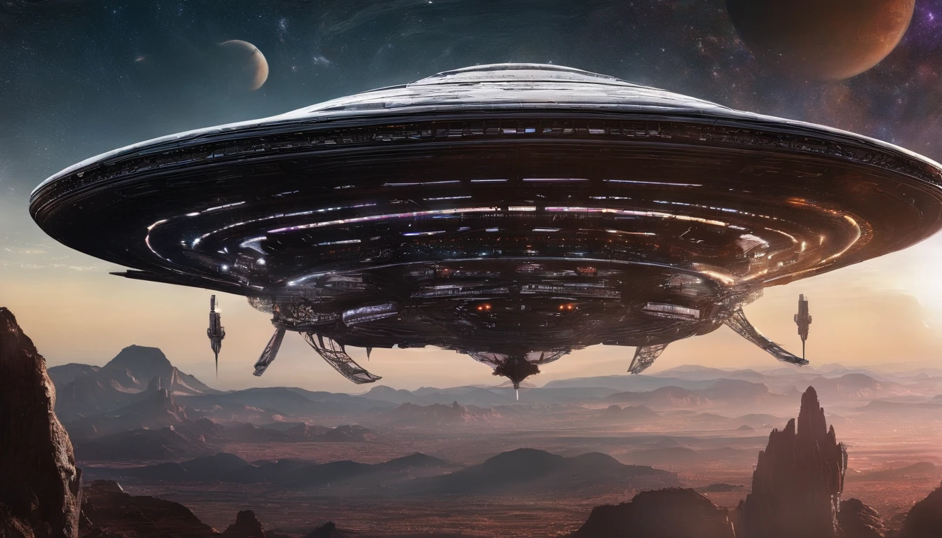 ((Masterpiece))，(Best quality))，Magnificent space image scene，heavenly body，Interstellar，Huge star gates，（（（Huge starship））），Spaceship，Shining starry sky，8K，super-fine，high qulity