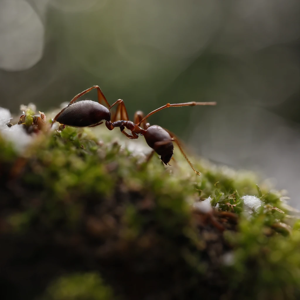 an ants in the snowy forest