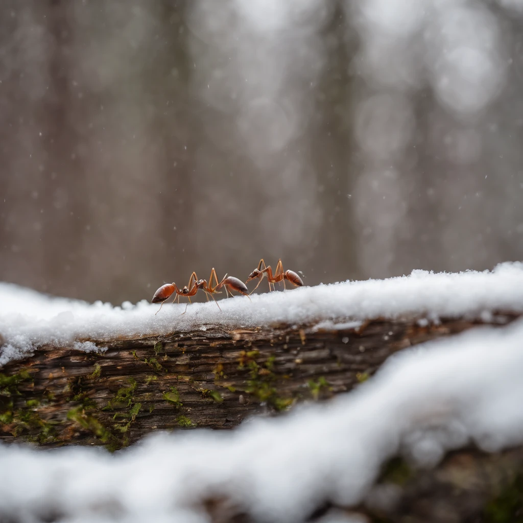 an ants in the snowy forest