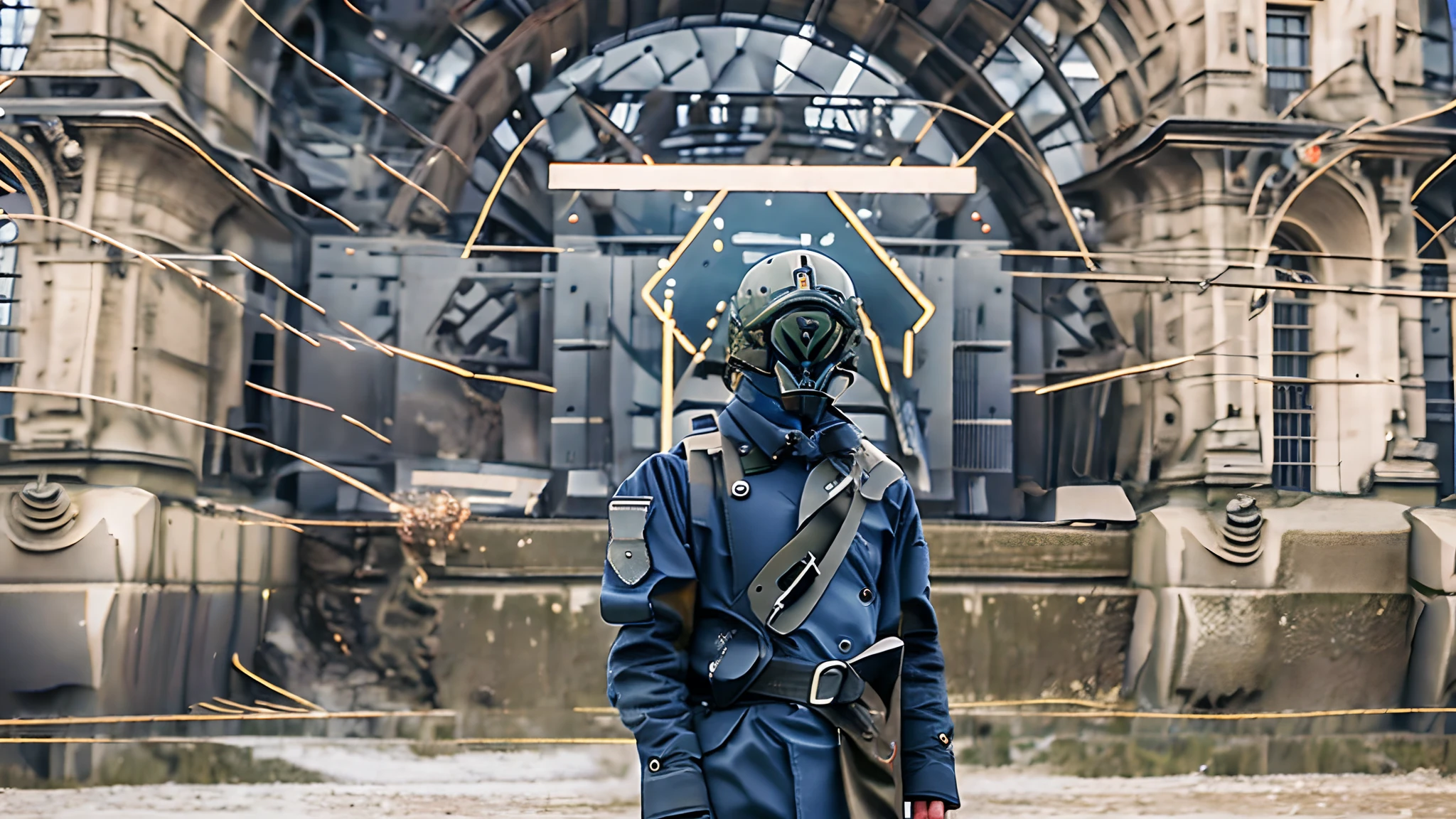 a sad wehrmacht german soldier standing in front of the Reichstag, sad eyes, blue eys --auto --s2