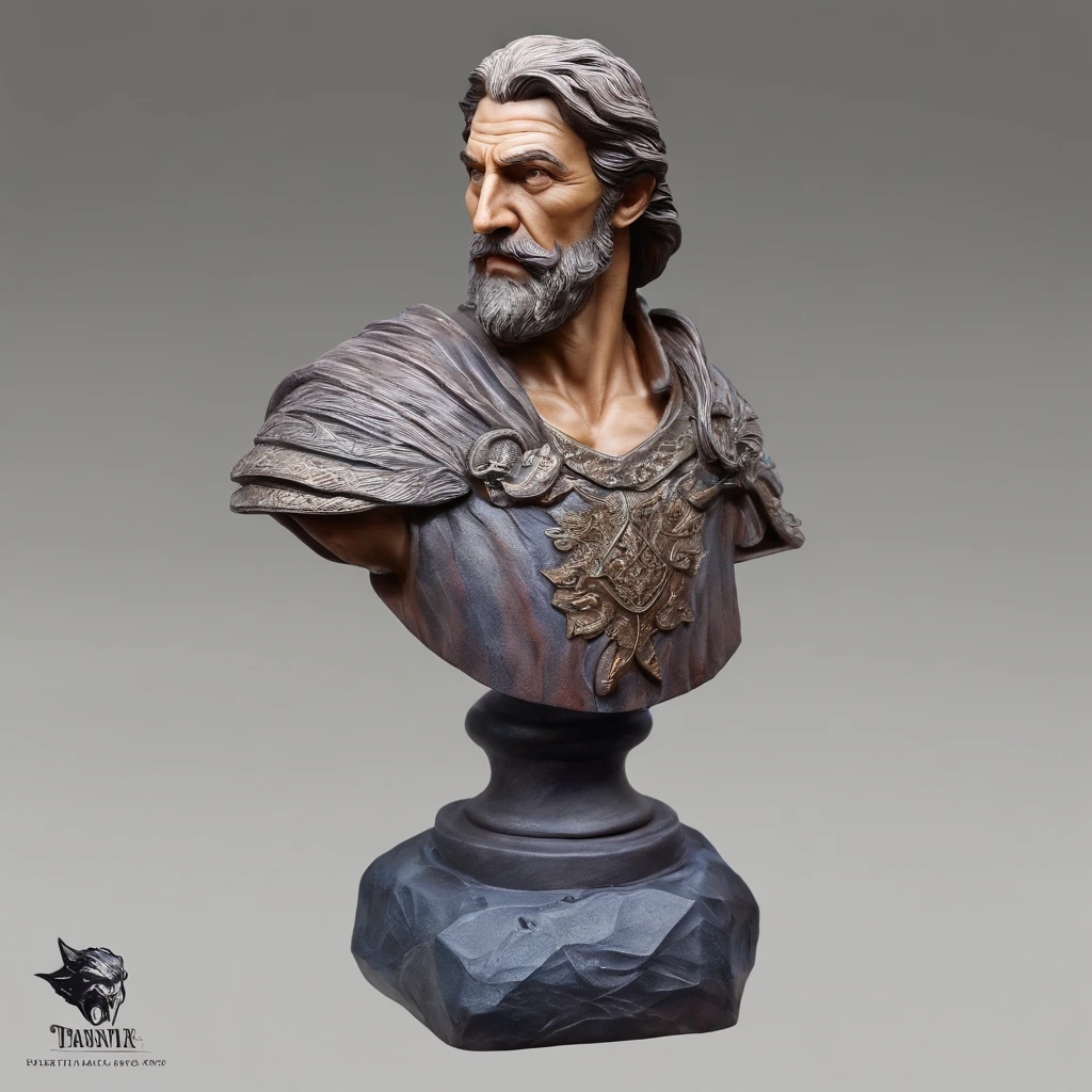 bust of a man with a sword, highly detailed character, high detail iconic character, fantasy assassin, male medieval assassin, holds a sword, bust portrait of an assassin, resin statue, medieval fantasy game art