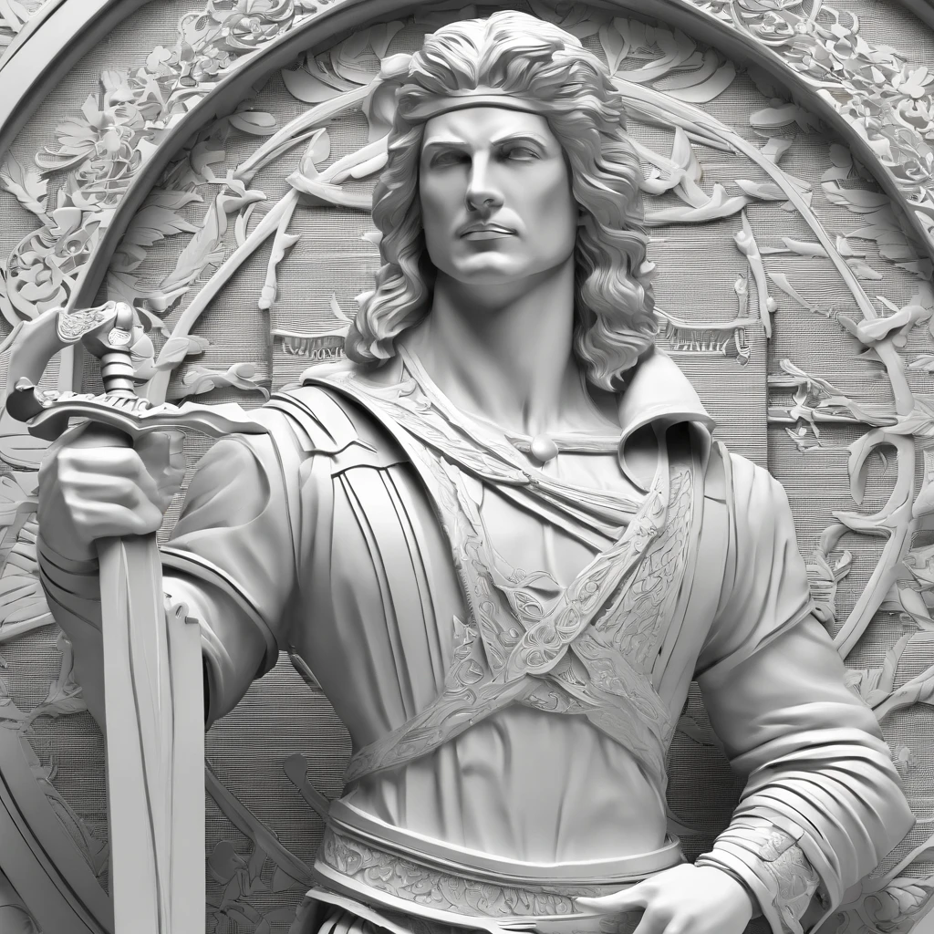 bust of a man with a sword, highly detailed character, high detail iconic character, fantasy assassin, male medieval assassin, holds a sword, bust portrait of an assassin, resin statue, medieval fantasy game art