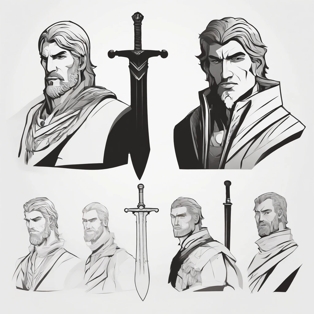 bust of a man with a sword, highly detailed character, high detail iconic character, fantasy assassin, male medieval assassin, holds a sword, bust portrait of an assassin, resin statue, medieval fantasy game art