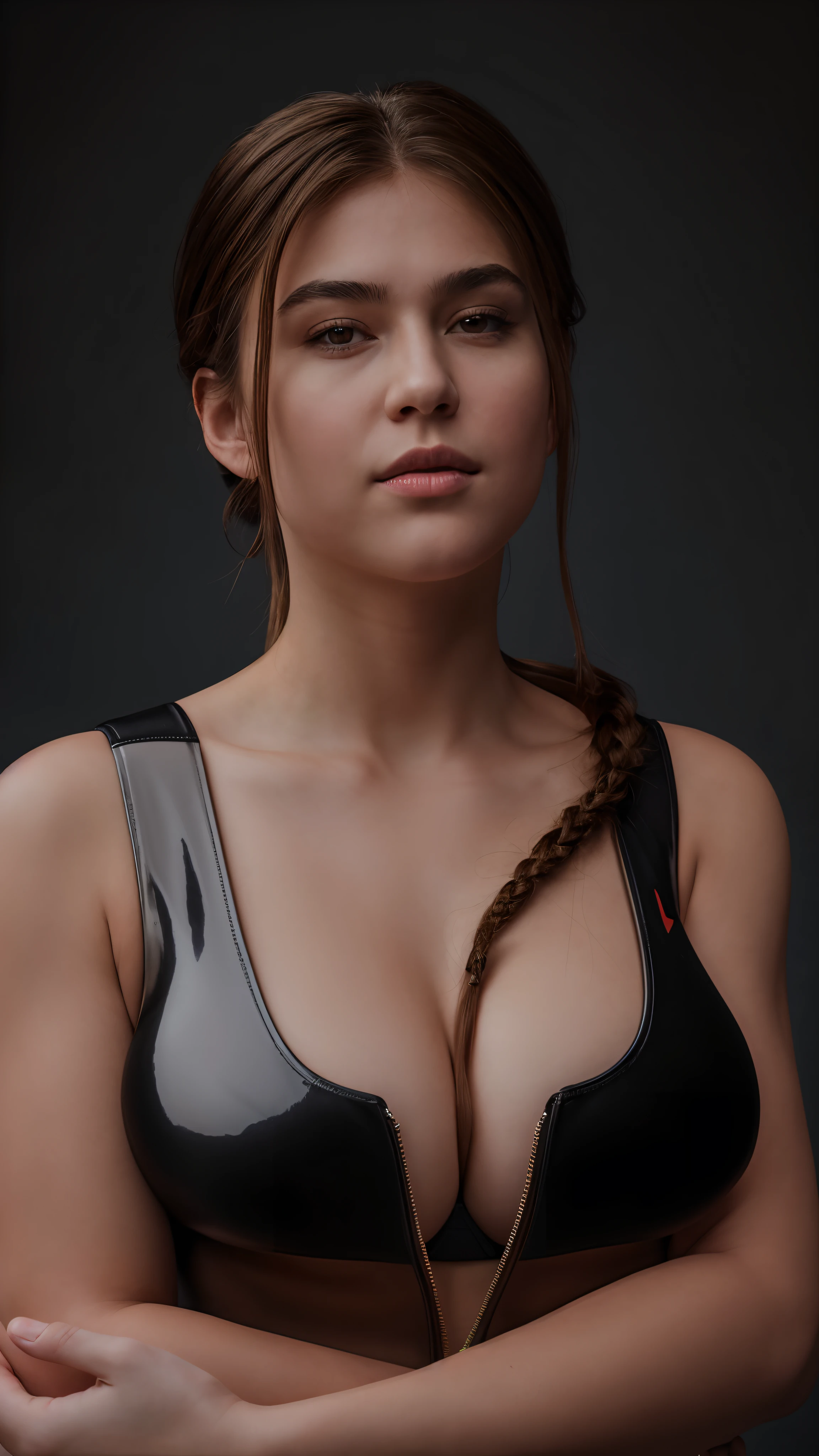 (masterpiece), (best quality:1.0), (ultra highres:1.0), portrait, 1 woman, detailed beautiful skin, face focus, tomboy, very long hair, cop Lady, curvy, thick Belly, norway face, wallpaper 8k, beautiful woman, perfect thick body, makeup, white sports bra, tight clothes, full body
