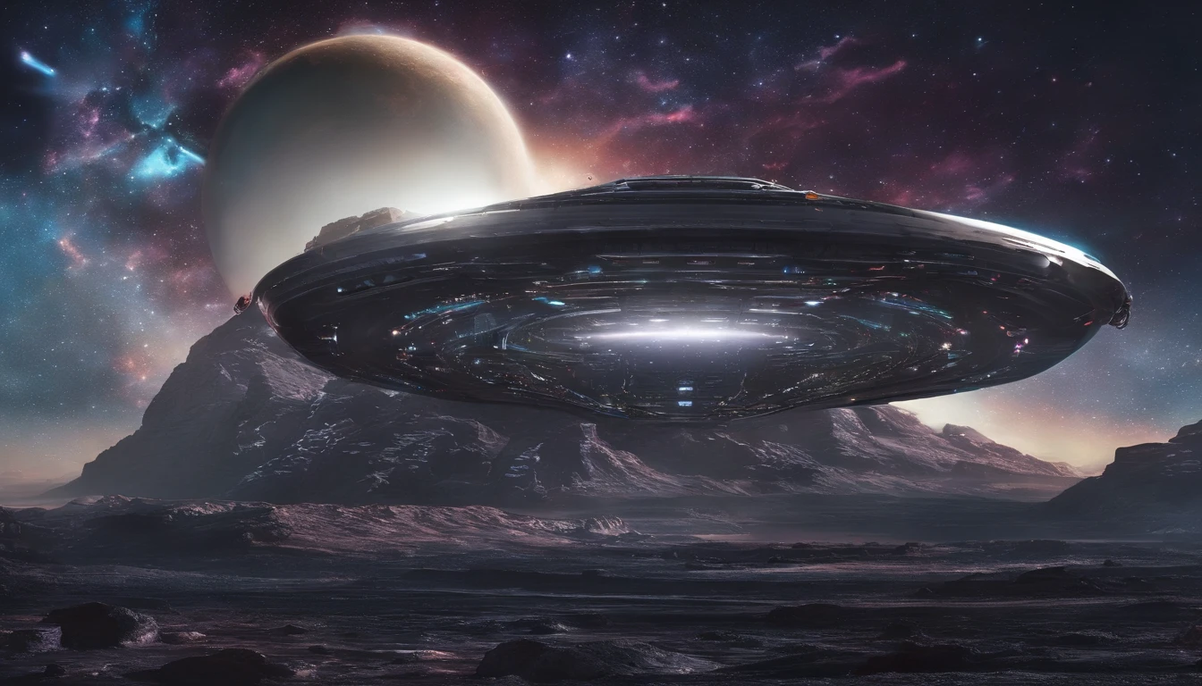 ((Masterpiece)),(Best quality)),Magnificent space image scene,heavenly body,Interstellar,Huge star gates,(((Huge starship))),Spaceship,Shining starry sky,8K,super-fine,high qulity