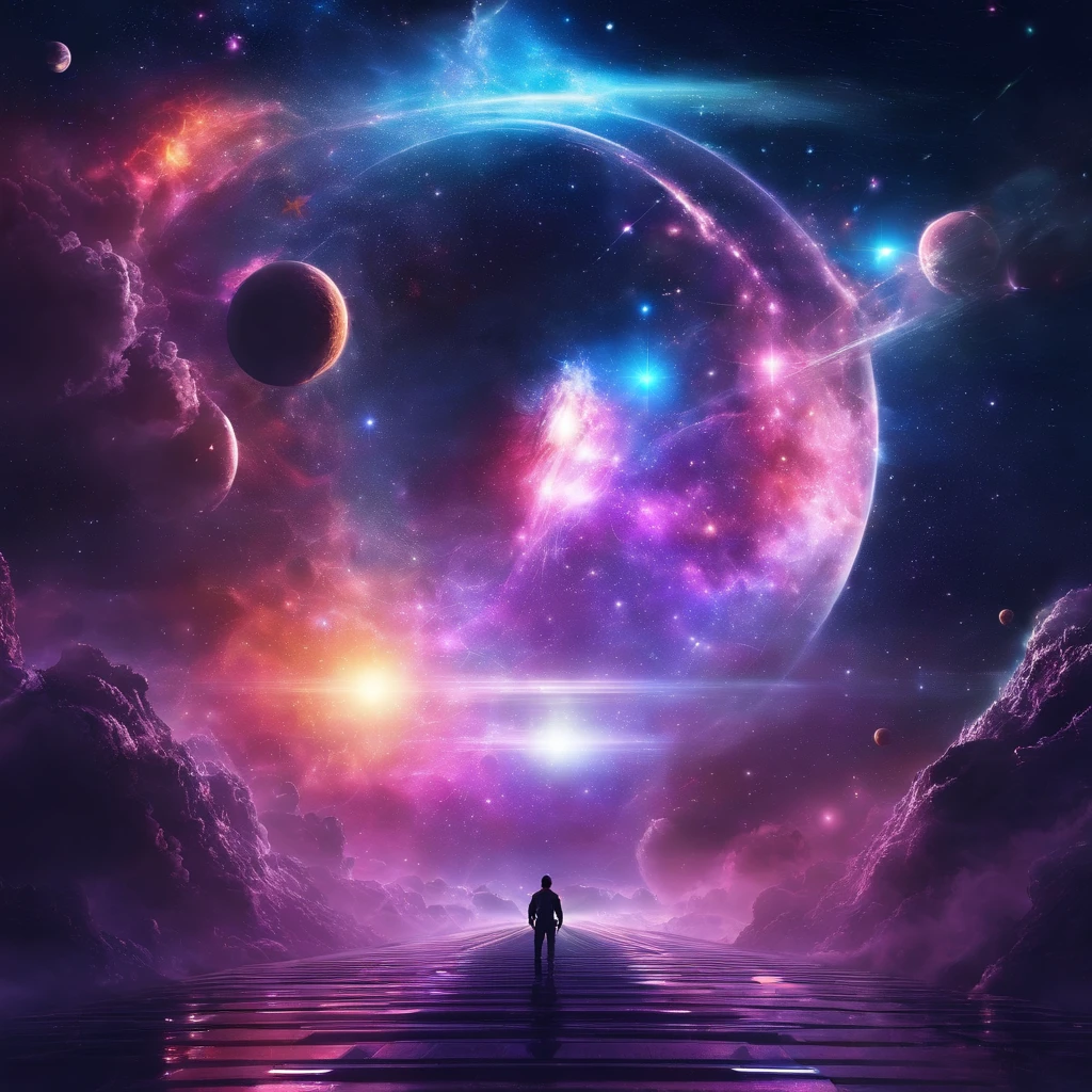 ((Masterpiece)),(Best quality)),Magnificent space image scene,heavenly body,Interstellar,Huge star gates,(((Huge starship))),Spaceship,Shining starry sky,8K,super-fine,high qulity