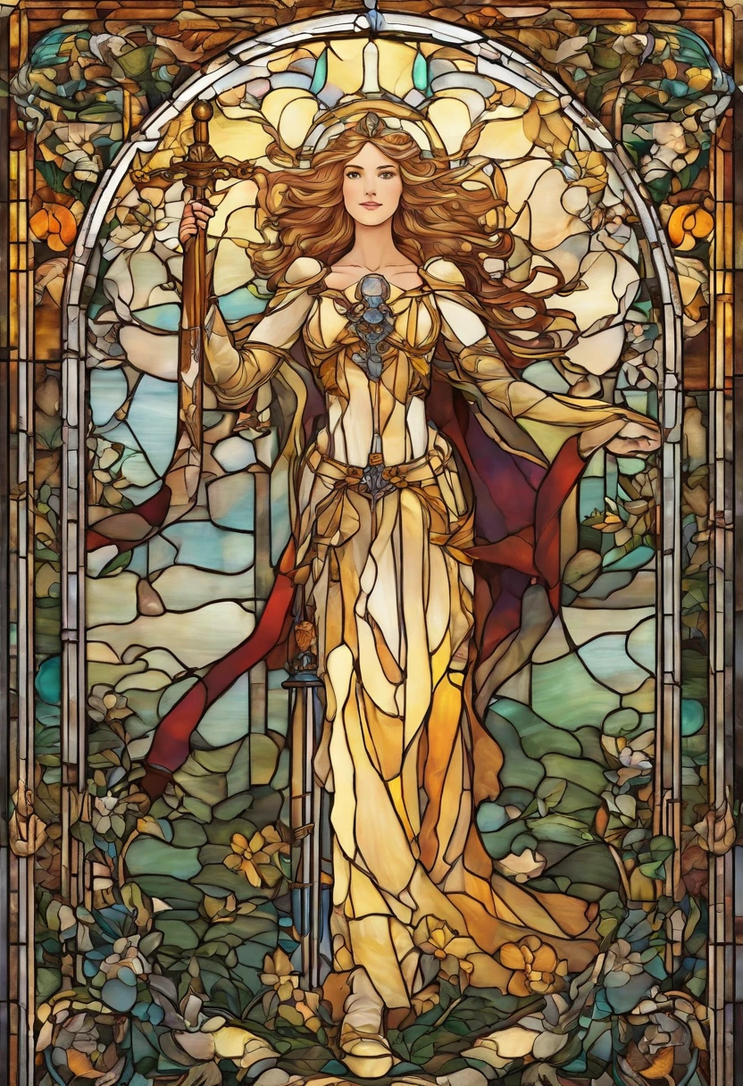 Hero of light, holding a shimmering sword into air, art nouveau, extremely detailed, absurdes