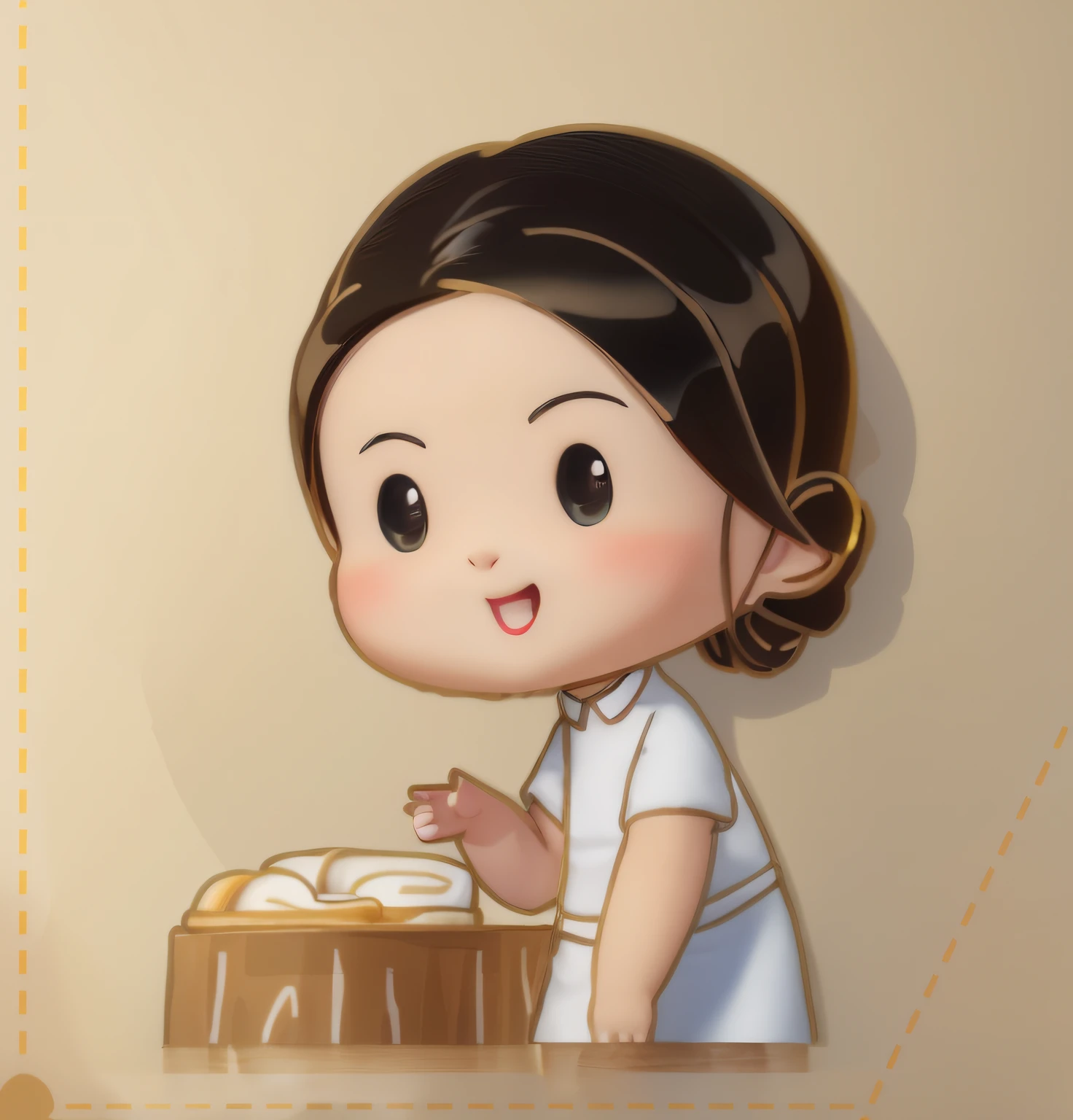 There was a woman standing at the table, Ruan cute vtuber, Cute woman, charact, cute character, character is standing, wearing apron, Handsome girl, Petite girl, Clean face, Cute cartoon, inspired by Ni Yuanlu, Anime Thai girl, Devian Art Trend, ( Waitress ) Girl, slight friendly smile