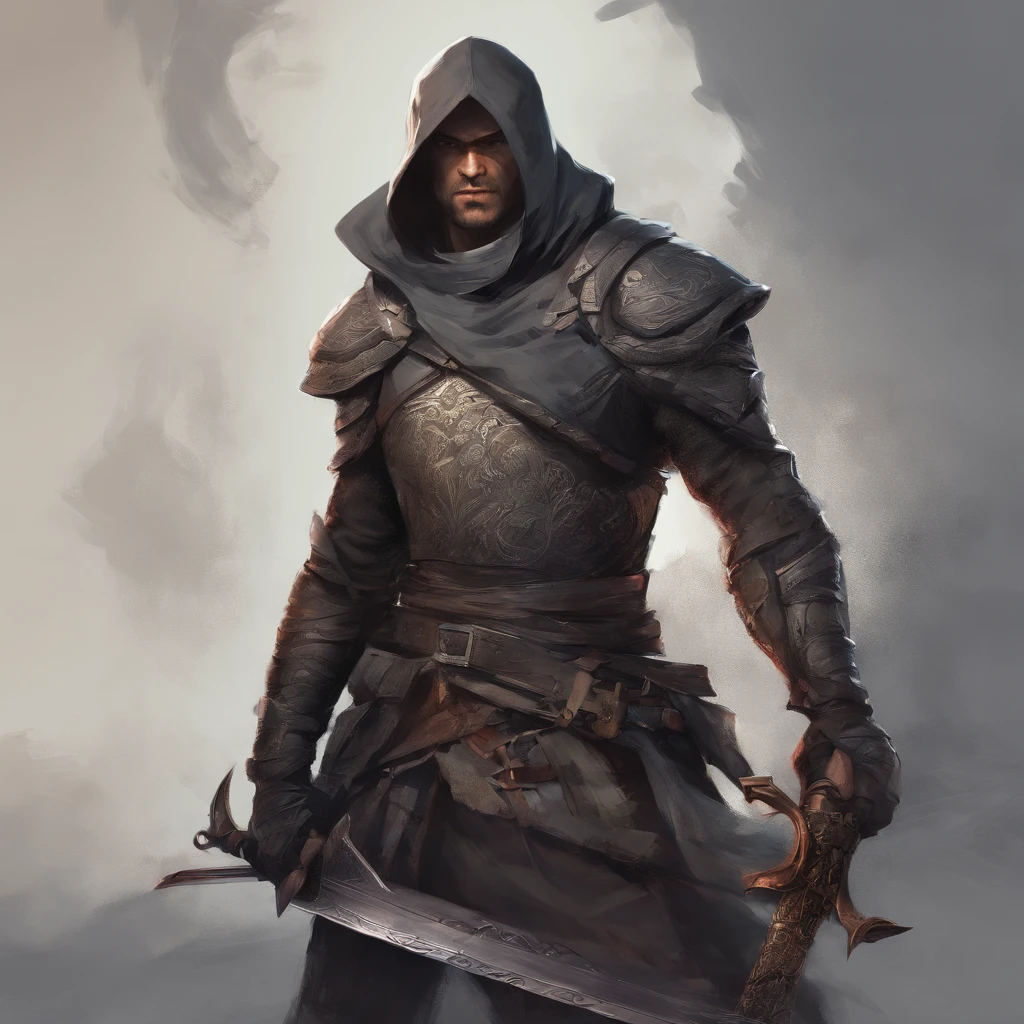bust of a man with a sword, highly detailed character, high detail iconic character, fantasy assassin, male medieval assassin, holds a sword, bust portrait of an assassin, resin statue, medieval fantasy game art
