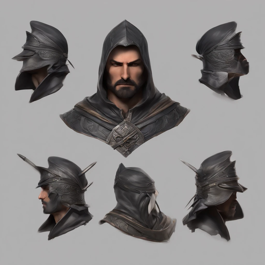 bust of a man with a sword, highly detailed character, high detail iconic character, fantasy assassin, male medieval assassin, holds a sword, bust portrait of an assassin, resin statue, medieval fantasy game art