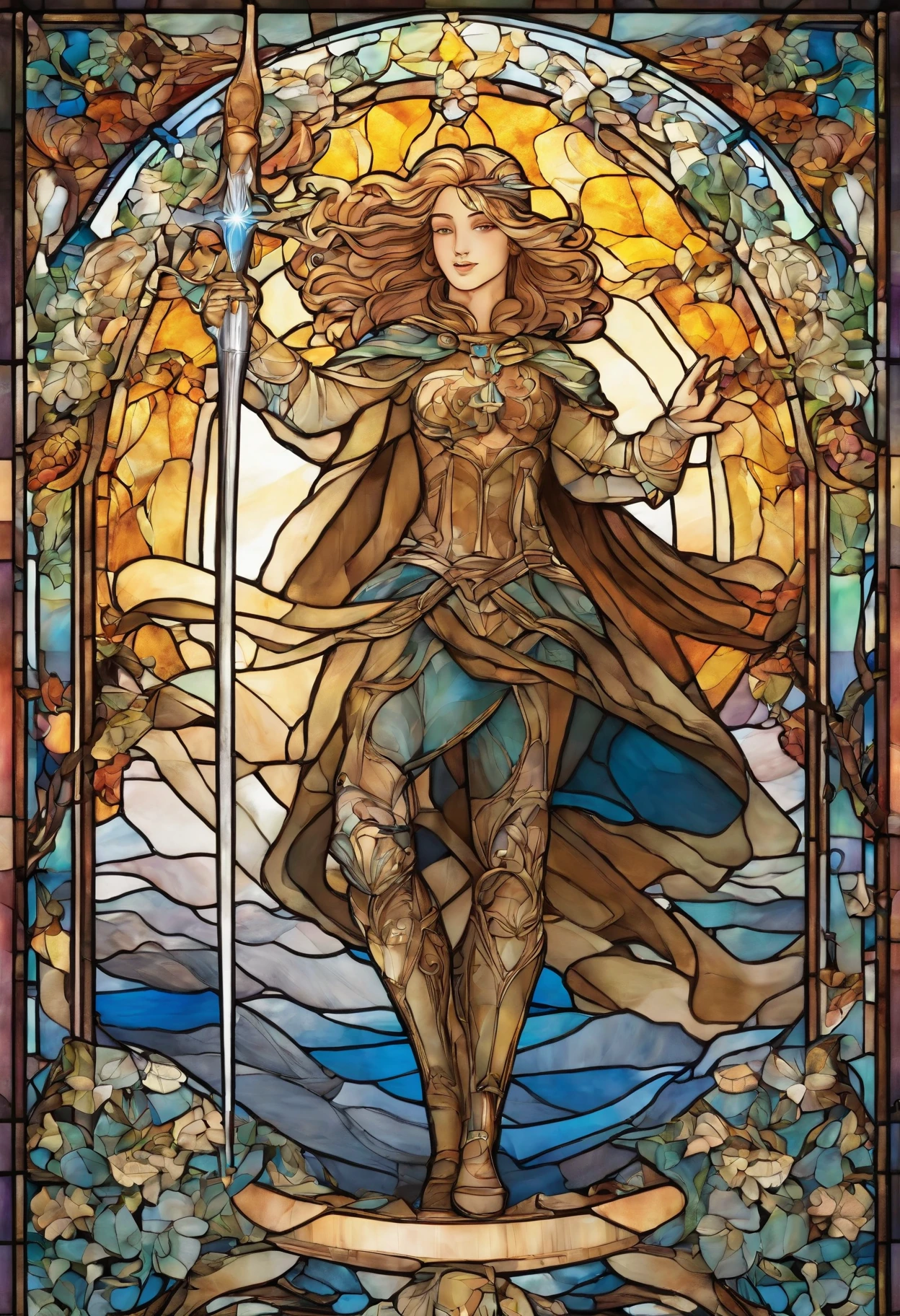 Hero of light, holding a shimmering sword into air, art nouveau, extremely detailed, absurdes