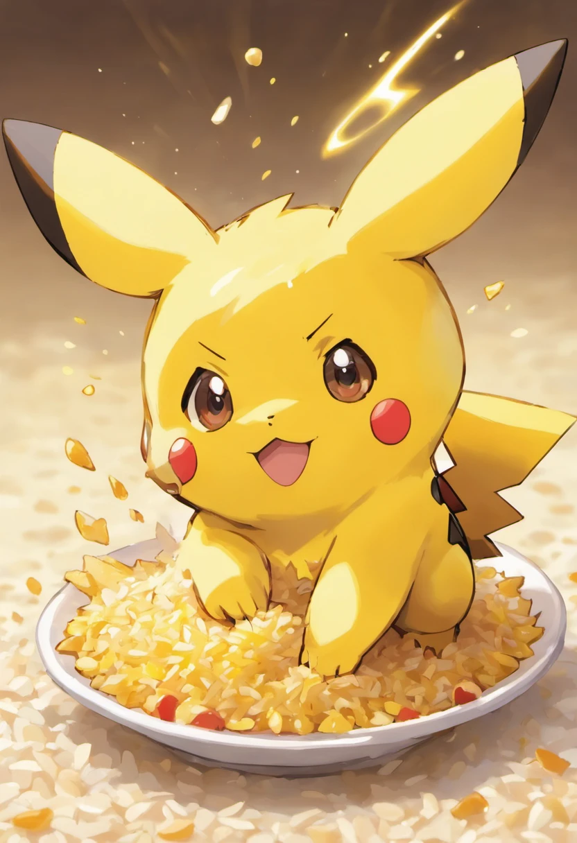 pikachu comiendo arroz frito