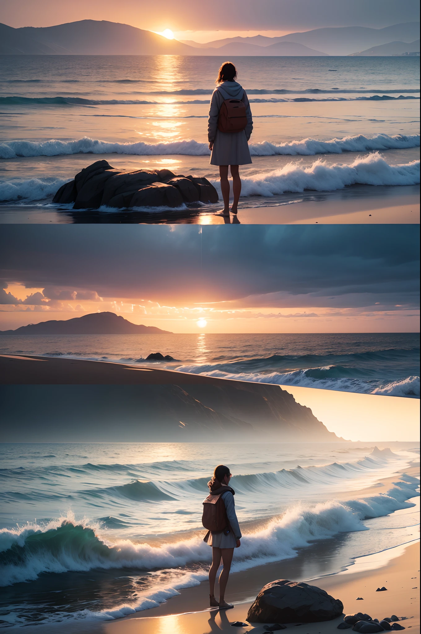 Create an inspiring cinematic image that presents a natural setting, como um nascer do sol sobre o oceano. Embed a motivational quote from the video in elegant font and place it centered on the image. The quote should convey the importance of motivation for success. Garanta que a imagem seja realista e hiper detalhada. 3D, HIPER REALISTA