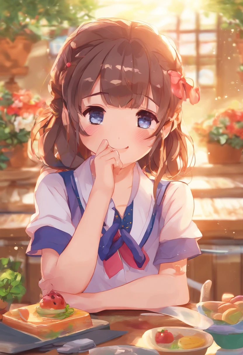 evening glow Mare the setting sun sink girl wearing school uniform Crying face cute little A dark-haired