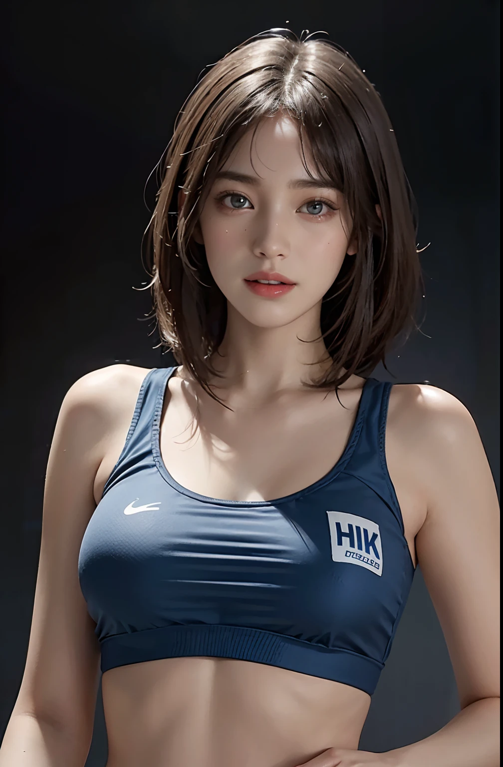 A close up of a woman in a sports bra top posing for a picture - SeaArt AI