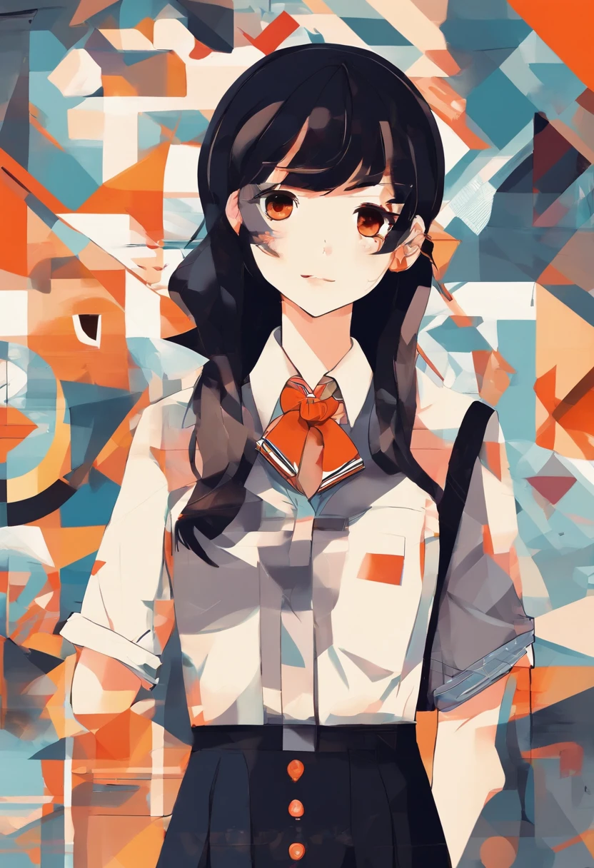 evening glow Mare the setting sun sink girl wearing school uniform Crying face cute little A dark-haired