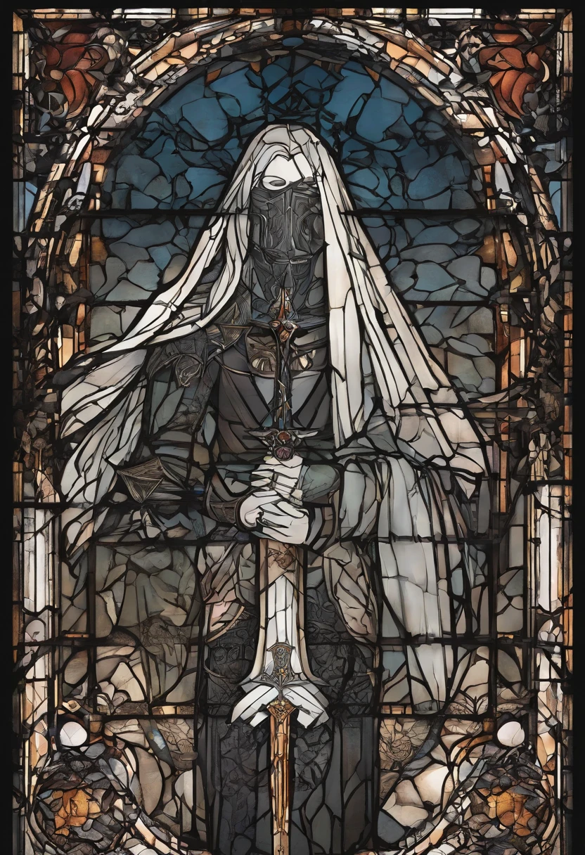 Hero of light, portrait shot, holding a shimmering sword into air, stained glass portrait, extremely detailed, absurdes