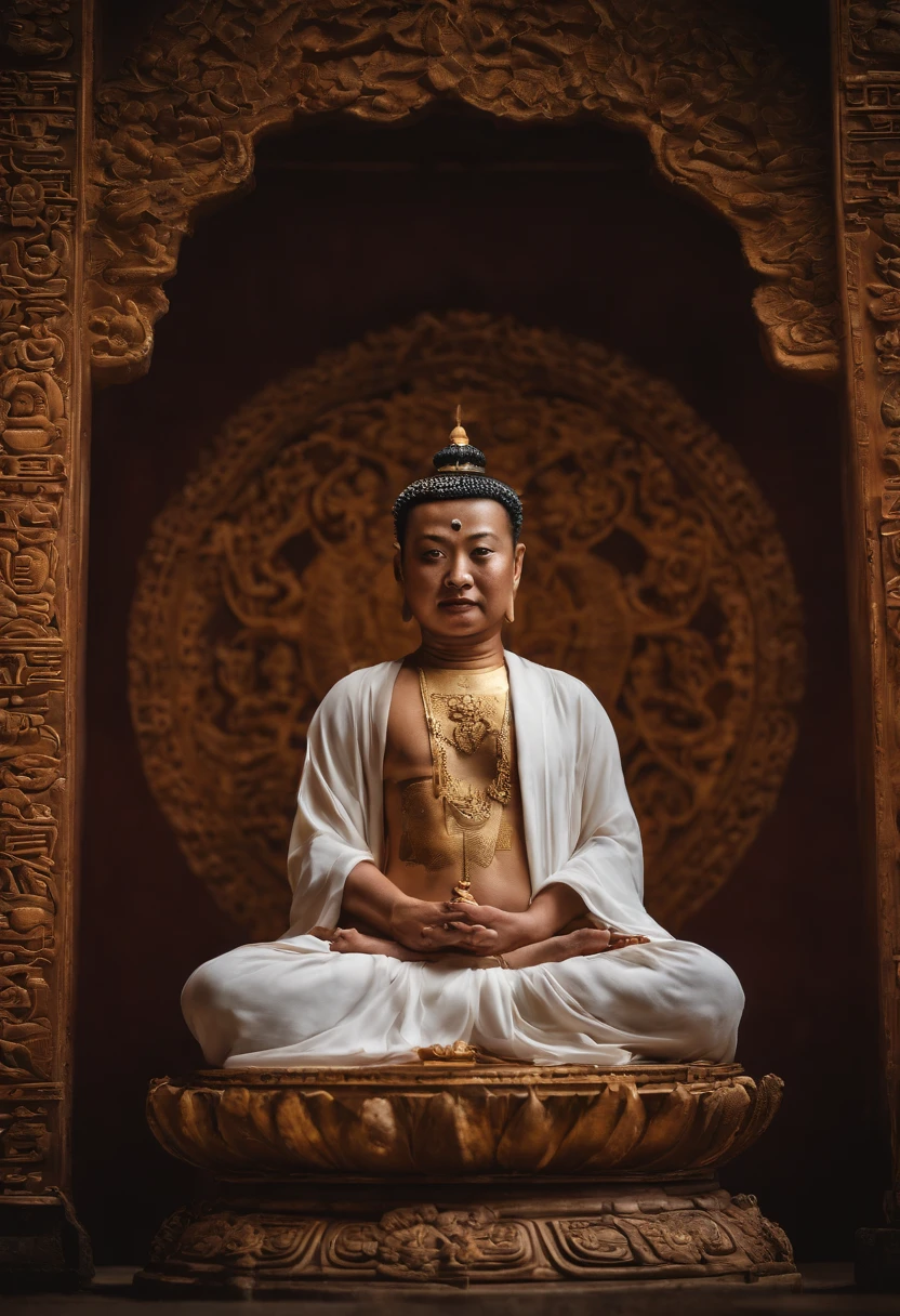 （Chinese immortals）, （Buddhism）, Multip_Hands，（mythological stories）, （bodhisattva）, She sits on a lotus, （Three hands on the left，Three hands on the right, Each hand holds a different Buddhist vessel, left right symmetry），（Delicate and beautiful face）, （White silk robe）sitting on a lotus flower, Frontal photo，Light smile, neo-classical, OP Art, Chiaroscuro, Cinematic lighting, god light, Ray tracing, character sheets, projected inset, first person perspective, hyper HD, Masterpiece, ccurate, Textured skin, Super detail, High details, High quality, Award-Awarded, Best quality, A high resolution, 8K